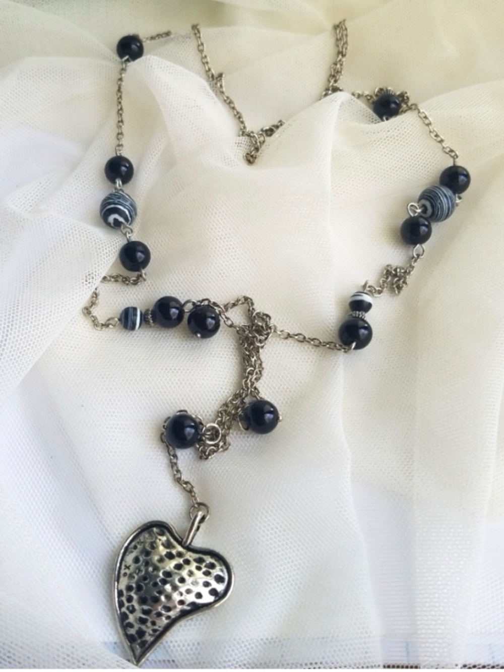 Genuine Zebra Jasper Gemstone Long Y Heart Necklace Handmade NEW